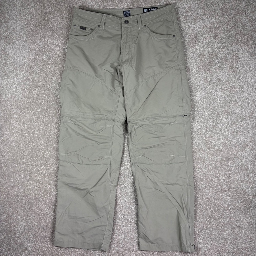 Kuhl Liberator Stealth Convertible Pants Mens 34x30 Khaki Tan Hiking Zip Off